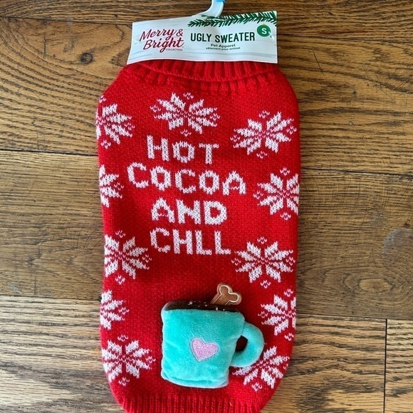 MERRY & Bright Holiday Hot Cocoa Ugly Dog Sweater Size small - Picture 6 of 8